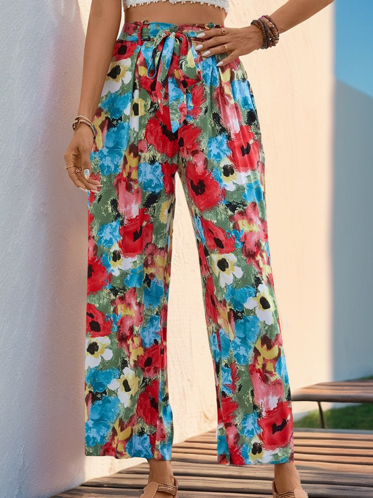 Effortless Chic Floral Wide-Leg Pants for Women - Vibrant Bohemian Style