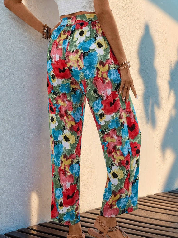 Effortless Chic Floral Wide-Leg Pants for Women - Vibrant Bohemian Style