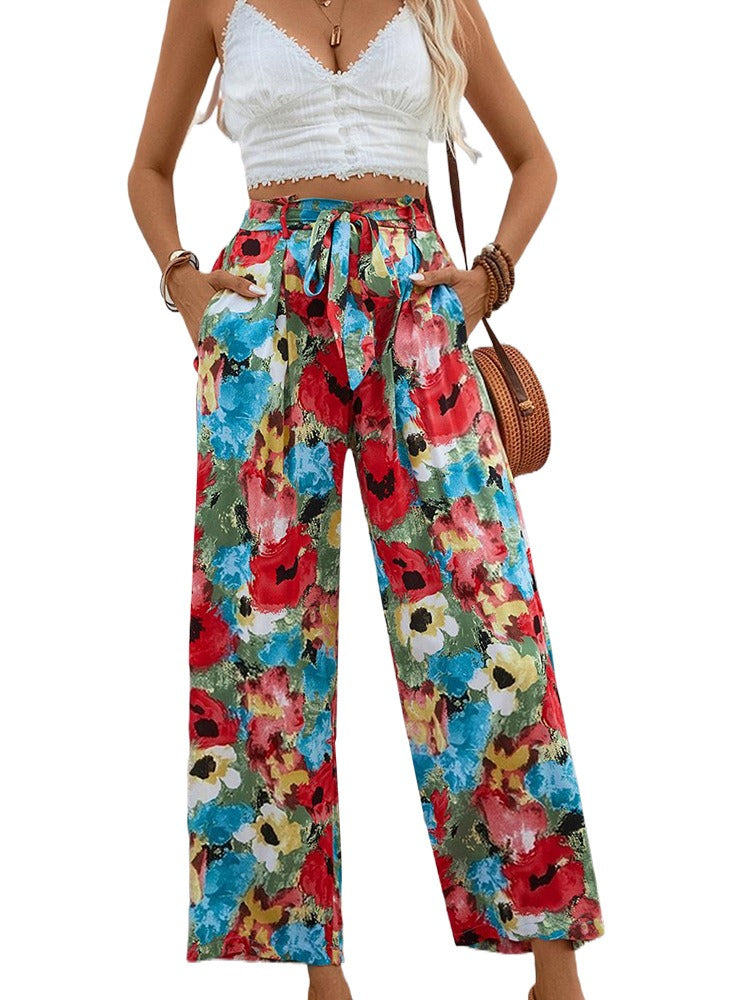 Effortless Chic Floral Wide-Leg Pants for Women - Vibrant Bohemian Style