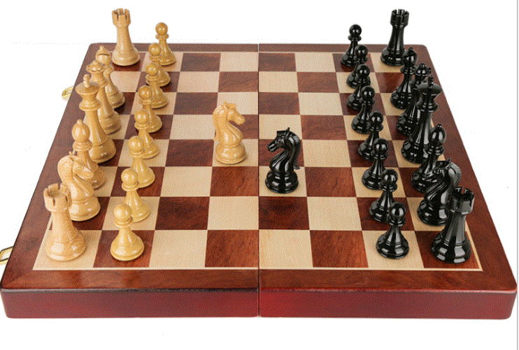 Artisan retro bronze Wooden Folding Chess Set with Metal Pieces