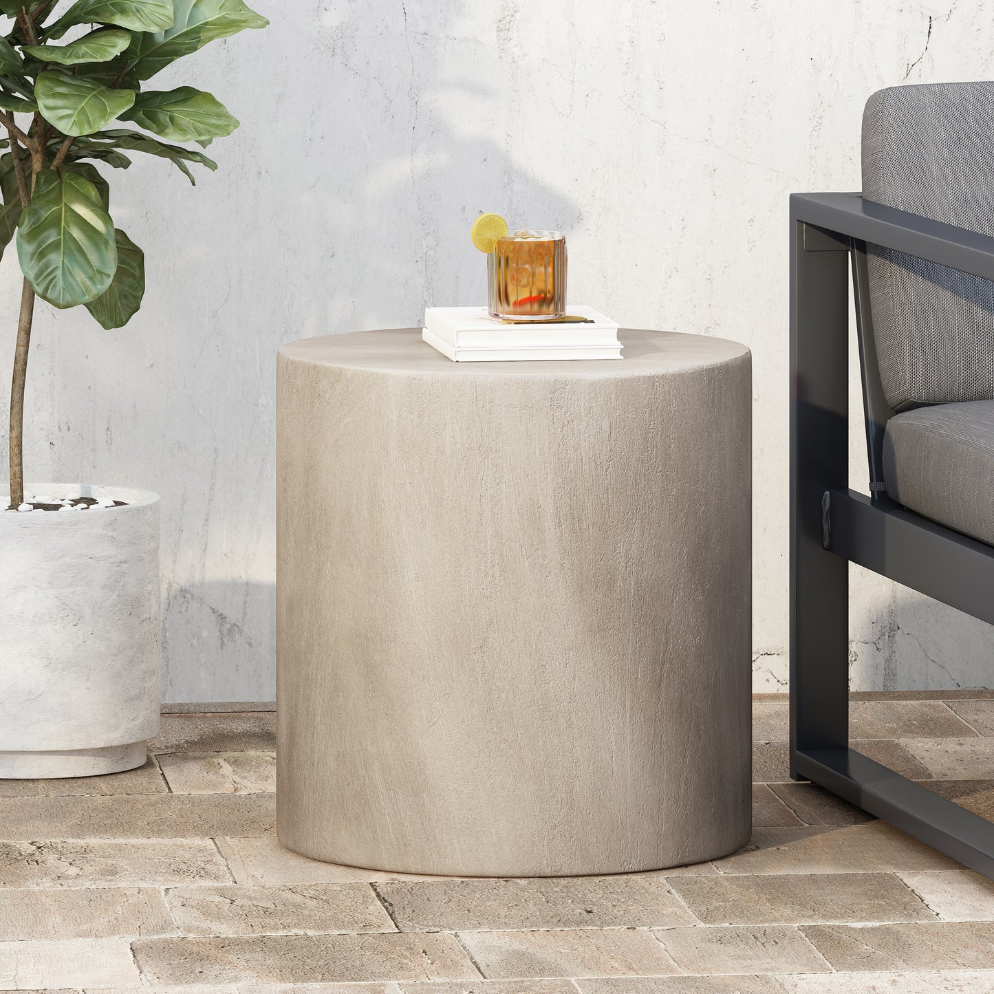 Light Concrete Side Table,Light Gray