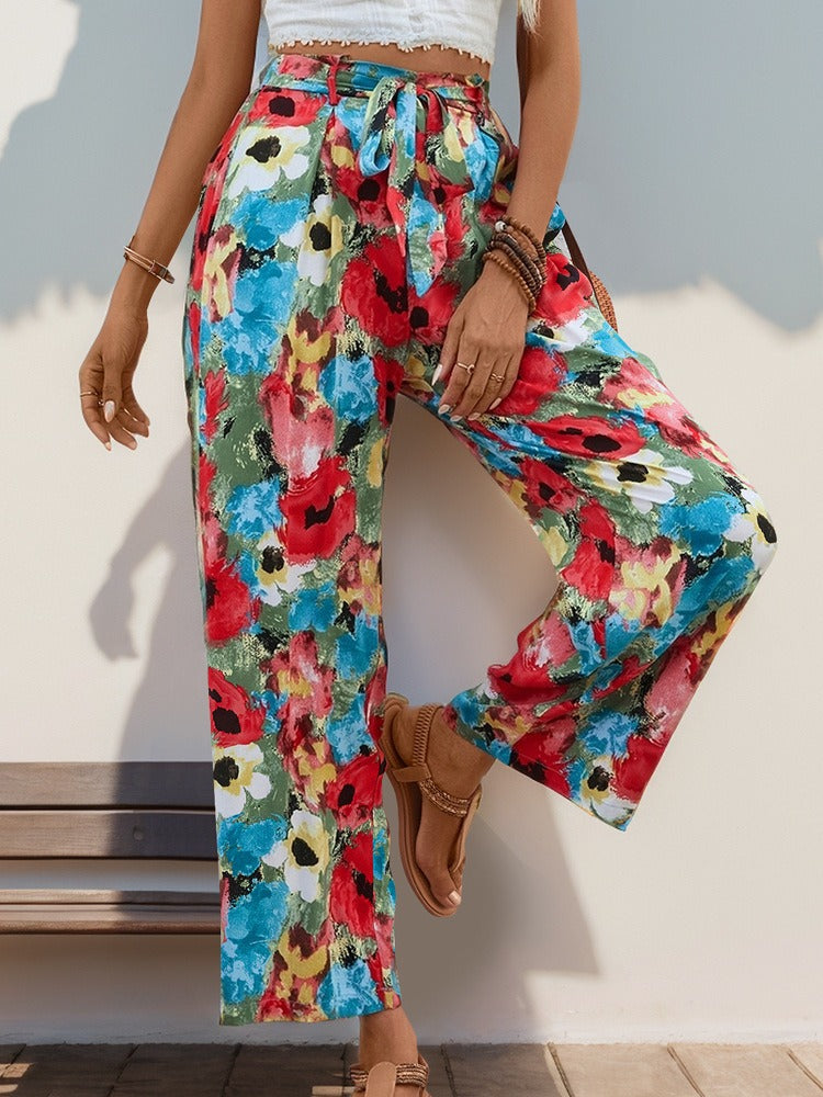 Effortless Chic Floral Wide-Leg Pants for Women - Vibrant Bohemian Style