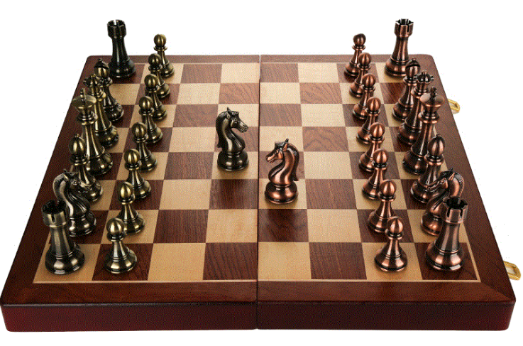 Artisan retro bronze Wooden Folding Chess Set with Metal Pieces